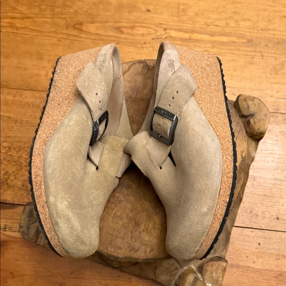 Tan wedge Suede Fanny Clogs with Buckle by papillo size 39 - Picture 6 of 9